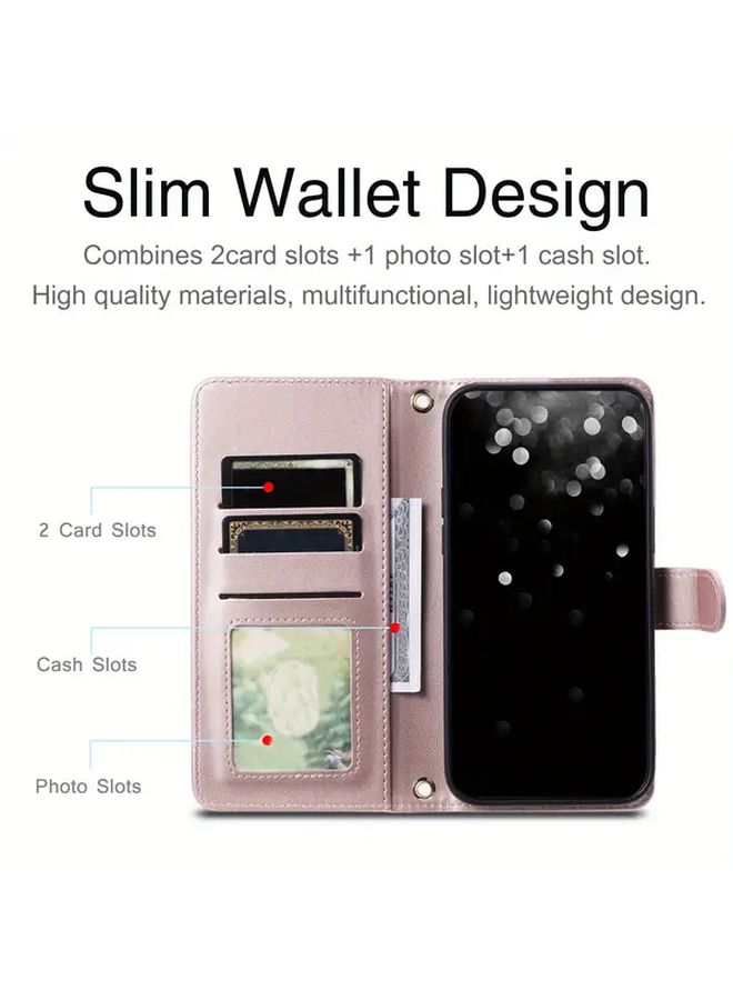 حافظة جلدية أرجوانية لهاتف iPhone 12 Pro مع حامل بطاقات وحامل قابل للطي - Image 2
