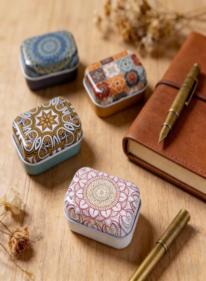 werdecade 8Pcs Mini Flower Tin Trinket Jewelry Organizer Storage Box Decorative Boxes Small Metal Tins with Hinged Lids Portable Box Containers Small Storage Kit (Bohemia) - Image 4