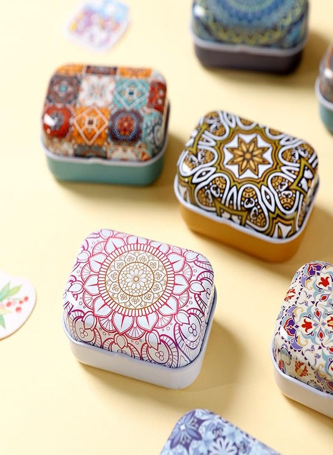 werdecade 8Pcs Mini Flower Tin Trinket Jewelry Organizer Storage Box Decorative Boxes Small Metal Tins with Hinged Lids Portable Box Containers Small Storage Kit (Bohemia) - Image 2