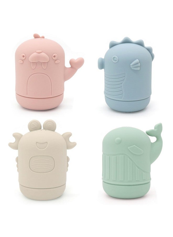 Ginbear Silicone Baby Bath Toys, Non-Toxic Mold Free Infant Squirty Bathtub Toys for Toddlers 6 Months+, Pack of 4 (Marine) - Image 1