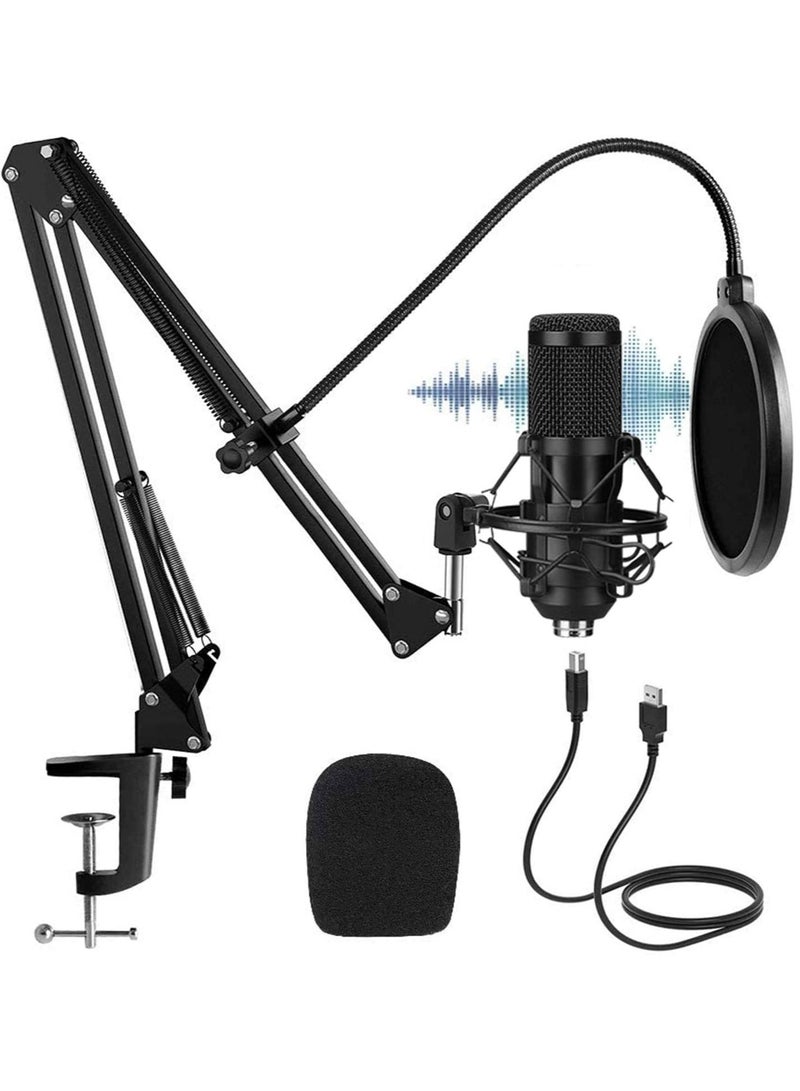 USB Condenser Microphone Kit with Adjustable Stand Black  - Image 1