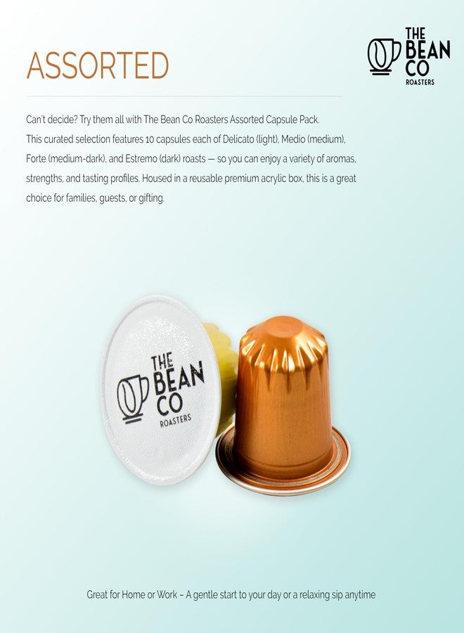 THE BEAN CO 40 كبسولة قهوة من الألومنيوم من ذا بين كو روستر | عبوة متنوعة من كبسولات القهوة مع 4 أنواع تحميص مميزة | كبسولات متوافقة مع نسبريسو | كبسولات قهوة متوافقة مع خط الإنتاج الأصلي | علبة هدايا فاخرة - Image 4