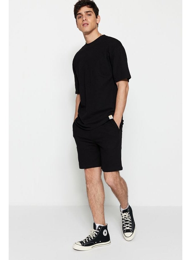 trendyol Premium Black Regular 100% Cotton Textured Shorts TMNSS23SR00035 - Image 3