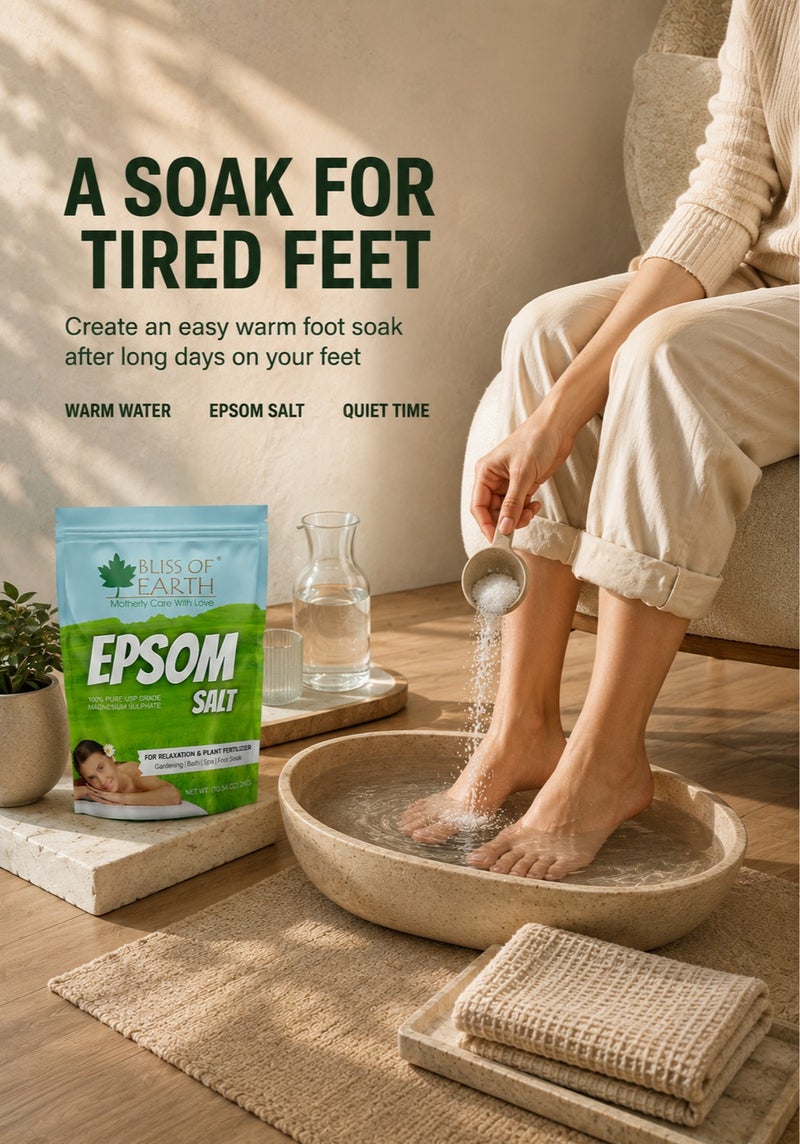 Bliss of Earth Epsom Salt 2 kg | Bath Salt for Sore Muscles Relaxation & Foot Soaks | Quick Dissolving Epsom Salt for Home Spa, Pedicure & Post-workout Bath | Multipurpose Magnesium Sulfate for Gardening & Plant Care - Image 2