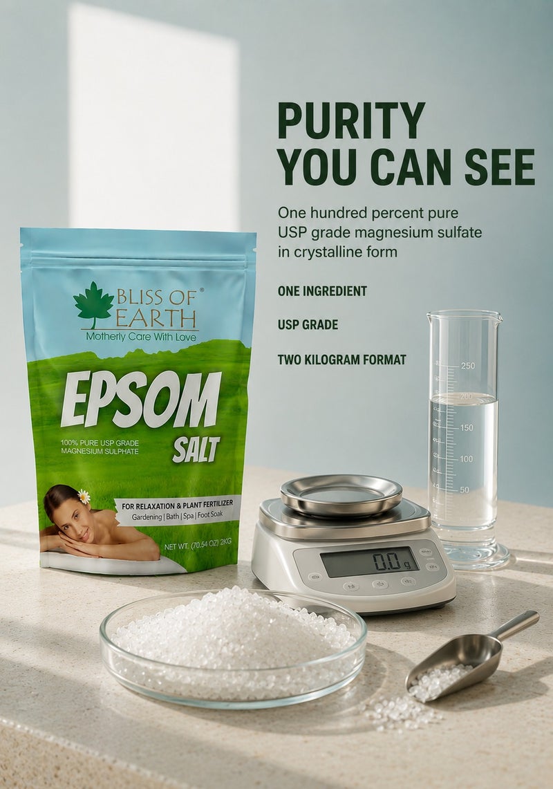 Bliss of Earth Epsom Salt 2 kg | Bath Salt for Sore Muscles Relaxation & Foot Soaks | Quick Dissolving Epsom Salt for Home Spa, Pedicure & Post-workout Bath | Multipurpose Magnesium Sulfate for Gardening & Plant Care - Image 3