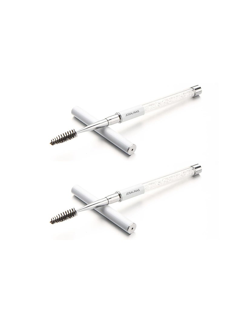 JOSALINAS 2PCS Mascara Brushes Eyebrow Eyelash Brushes Mascara Wands Spooly Applicators Eye Brushes Portable Cosmetic Brushes with Cap Spoolies Brushes for Eyelash Extensions and Eyebrows, White - Image 1