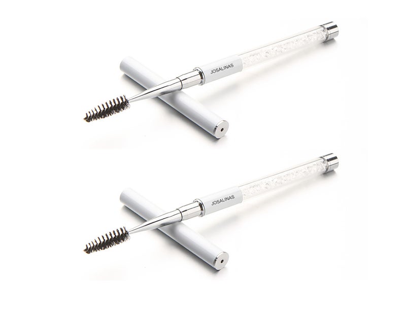 JOSALINAS 2PCS Mascara Brushes Eyebrow Eyelash Brushes Mascara Wands Spooly Applicators Eye Brushes Portable Cosmetic Brushes with Cap Spoolies Brushes for Eyelash Extensions and Eyebrows, White - Image 1