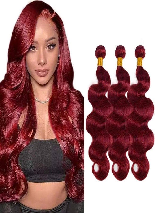 Peenoll Human Hair Bundles 18 20 22 Inch Burgundy 99J Body Wave 3 Bundles Human Hair Brazilian Virgin 12A Quick Weave Soft Sewn In Hair with Double Weft for Black Women - Image 1