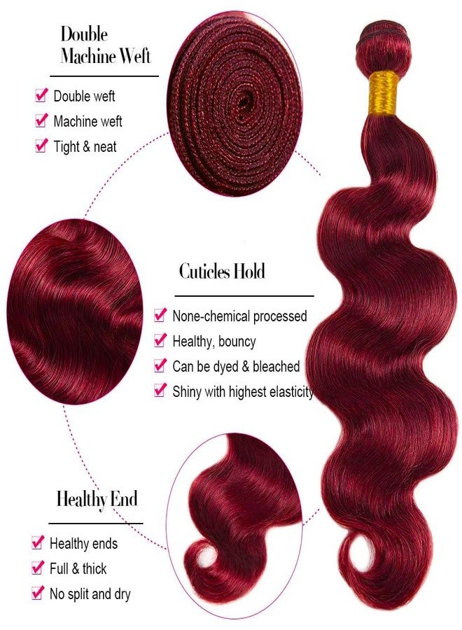 Peenoll Human Hair Bundles 18 20 22 Inch Burgundy 99J Body Wave 3 Bundles Human Hair Brazilian Virgin 12A Quick Weave Soft Sewn In Hair with Double Weft for Black Women - Image 4