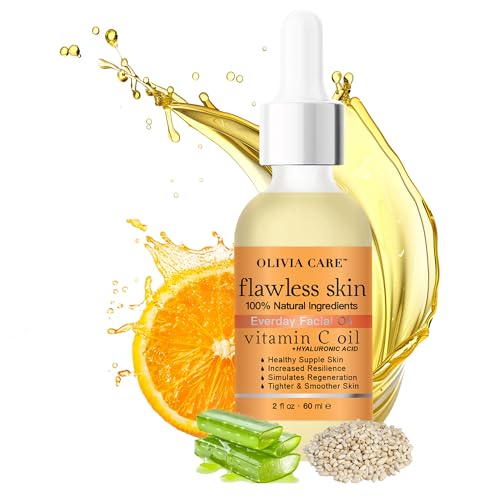 Olivia Care Vitamin C + Hyaluronic Acid Flawless Essential Facial Oil 100% Natural, Reviving, Hydrating, Calming & Soothing, Stabilize & Retain Moisture, 2 fl oz - Image 1