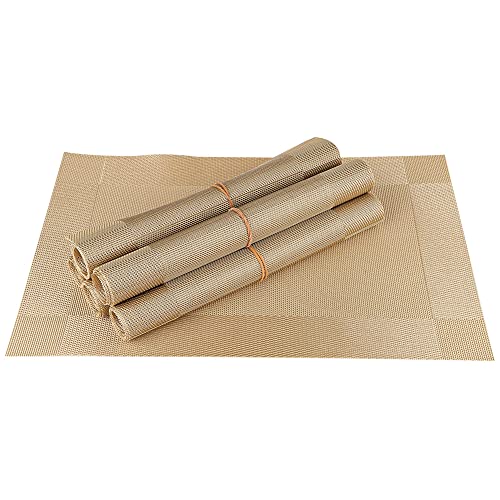 P-Plus International Placemats Set of 6 Dining Table Place Mats | Placemats Table Mat PVC Material | Non-Slip Heat Resistant | Dining Tablemates Washable Anti-Skid | Size 45 x 30cm (Gold) Vinyl - Image 5