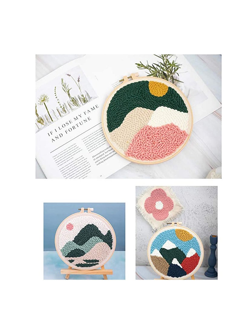 Series of Scenery Punch Needle Embroidery Starter Kits Tool, DIY Rug Hooking Kit for Adults Kids Beginner with Adjustable Pen Yarn Hoop