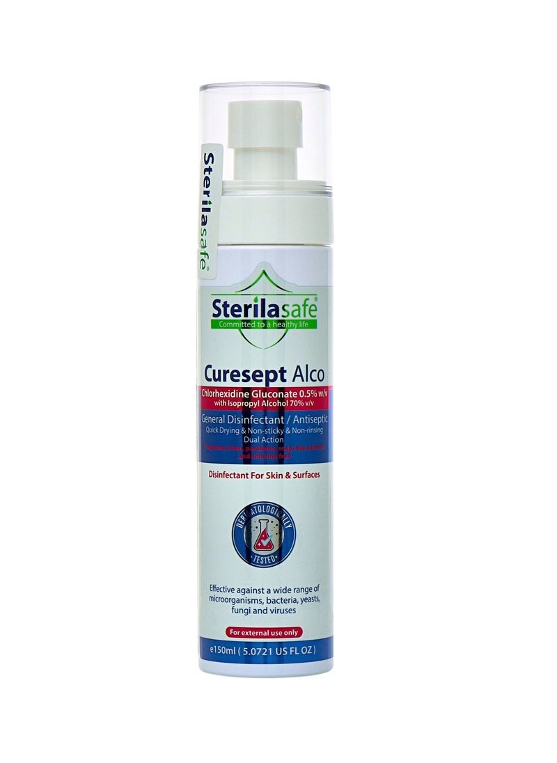 Sterilasafe CureSept Alco, General Antiseptic & Disinfectant, Chlorhexidine Gluconate 0.5%, With 70% Alcoh, 150 ML - Image 1
