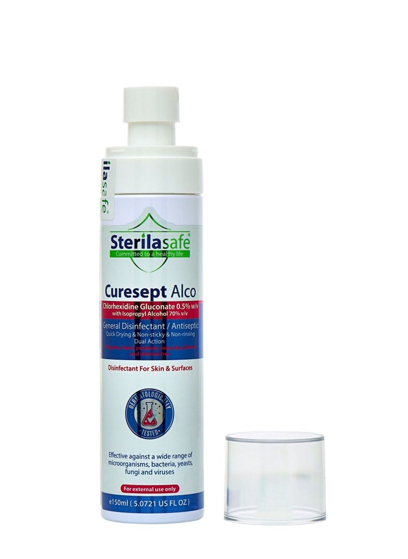 Sterilasafe CureSept Alco, General Antiseptic & Disinfectant, Chlorhexidine Gluconate 0.5%, With 70% Alcoh, 150 ML - Image 3