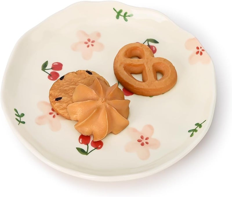 Koythin Ceramic Dessert Plates Cute Fruits Dinner Plate Creative Plates Design Printed Flowers Dinnerware for Office and Home Kitchen Plates for Desserts Pink Cherry Flowers - Image 1