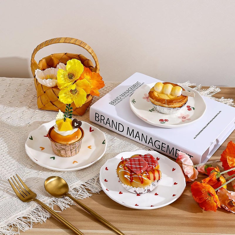 Koythin Ceramic Dessert Plates Cute Fruits Dinner Plate Creative Plates Design Printed Flowers Dinnerware for Office and Home Kitchen Plates for Desserts Pink Cherry Flowers - Image 4