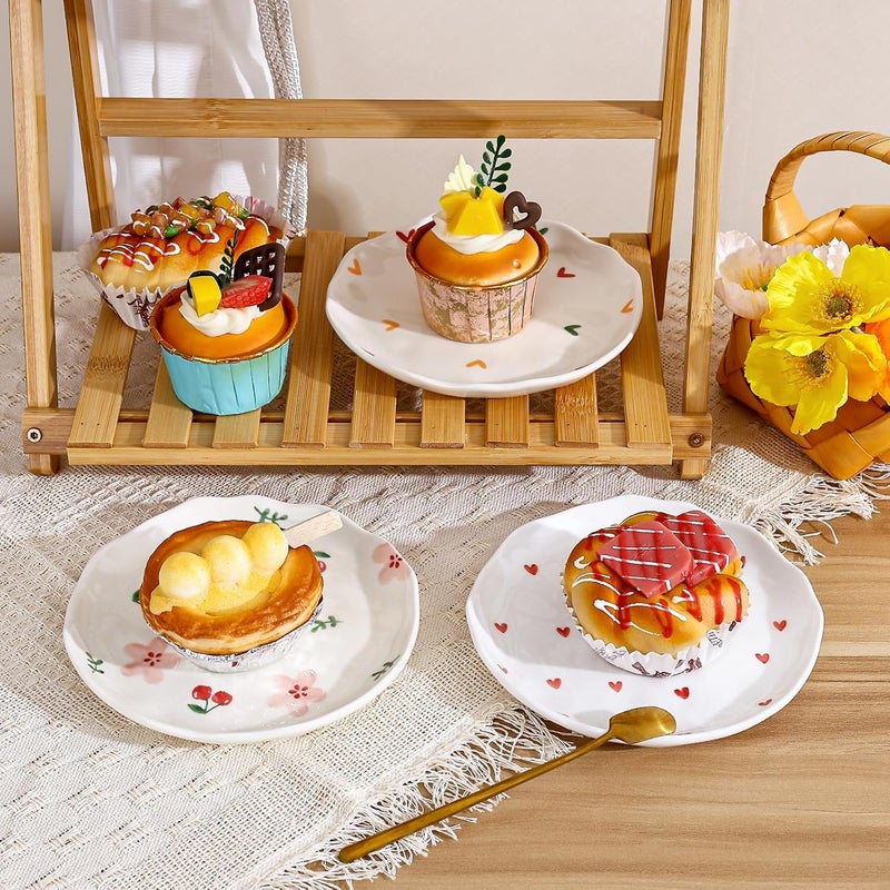 Koythin Ceramic Dessert Plates Cute Fruits Dinner Plate Creative Plates Design Printed Flowers Dinnerware for Office and Home Kitchen Plates for Desserts Pink Cherry Flowers - Image 5