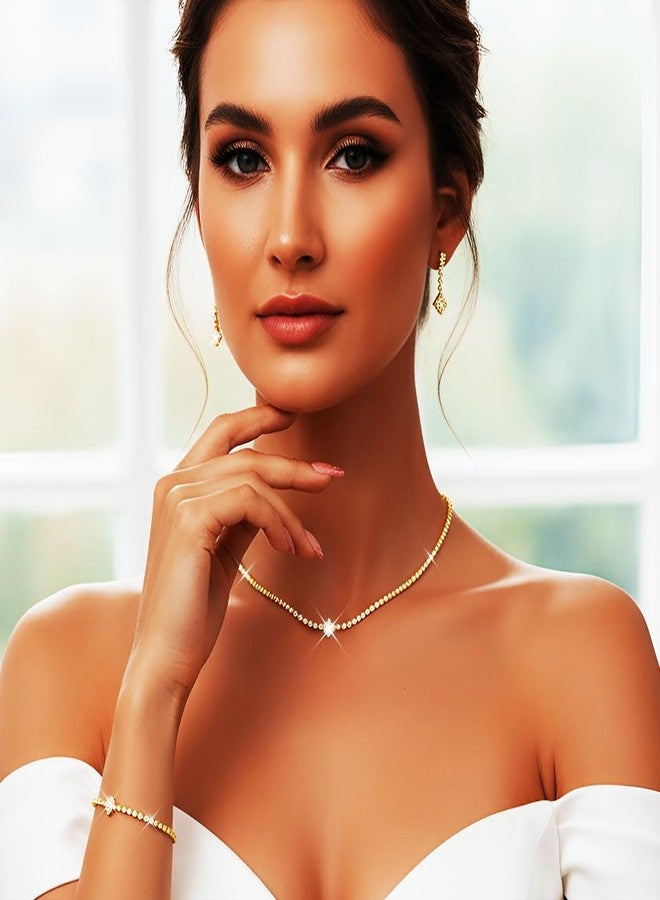 جورايس طقم مجوهرات زفاف ذهبي من GORAIS، طقم عقد مرصع بأحجار الراين، مجوهرات رسمية للنساء والعرائس - Image 3