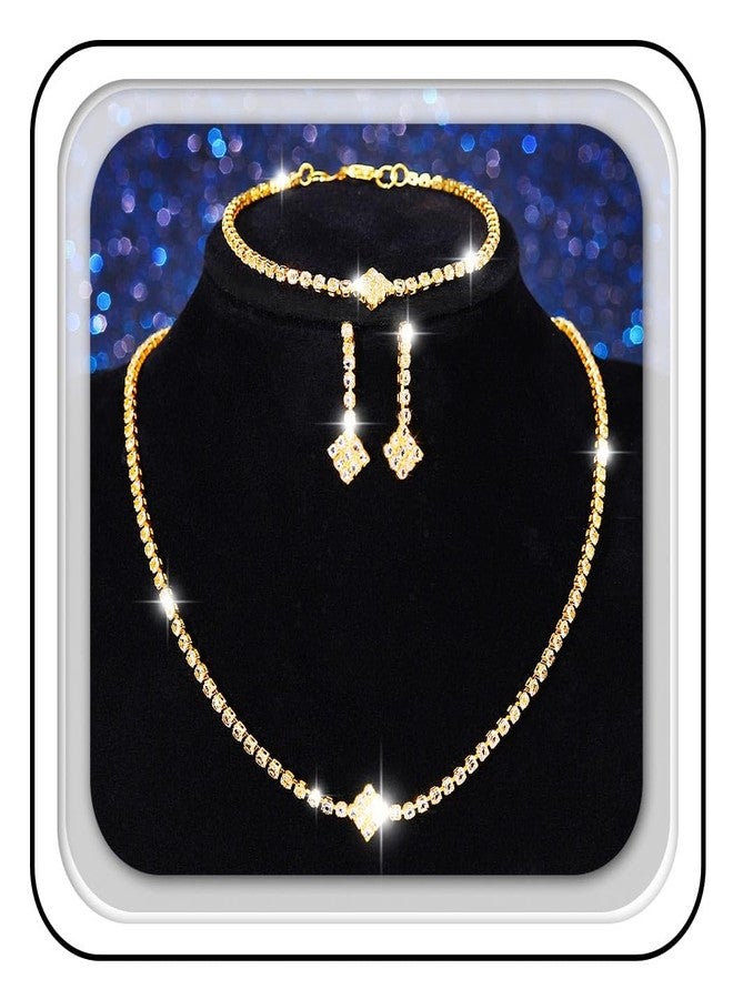 جورايس طقم مجوهرات زفاف ذهبي من GORAIS، طقم عقد مرصع بأحجار الراين، مجوهرات رسمية للنساء والعرائس - Image 1
