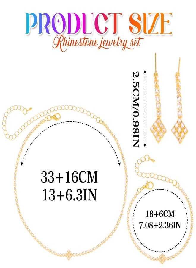 جورايس طقم مجوهرات زفاف ذهبي من GORAIS، طقم عقد مرصع بأحجار الراين، مجوهرات رسمية للنساء والعرائس - Image 4