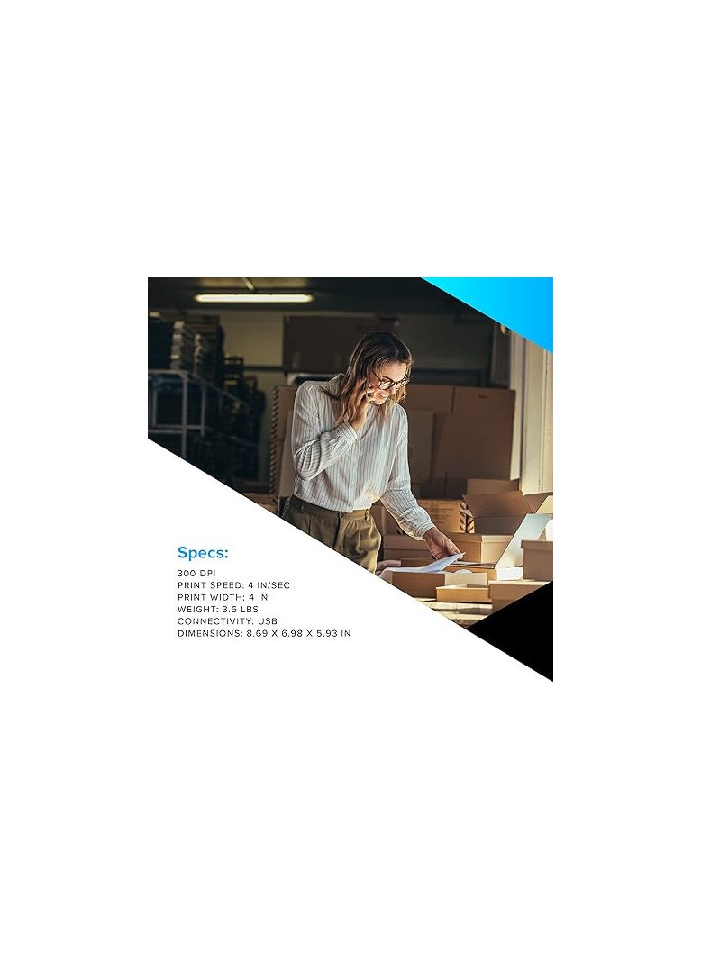ZEBRA - ZEBRA ZD421 Direct Thermal Desktop Printer 300 dpi Print Width 4-inch Wired USB Connectivity for Model Number ZD4A043-D01M00EZ, No Thermal Ribbon Required - Image 1