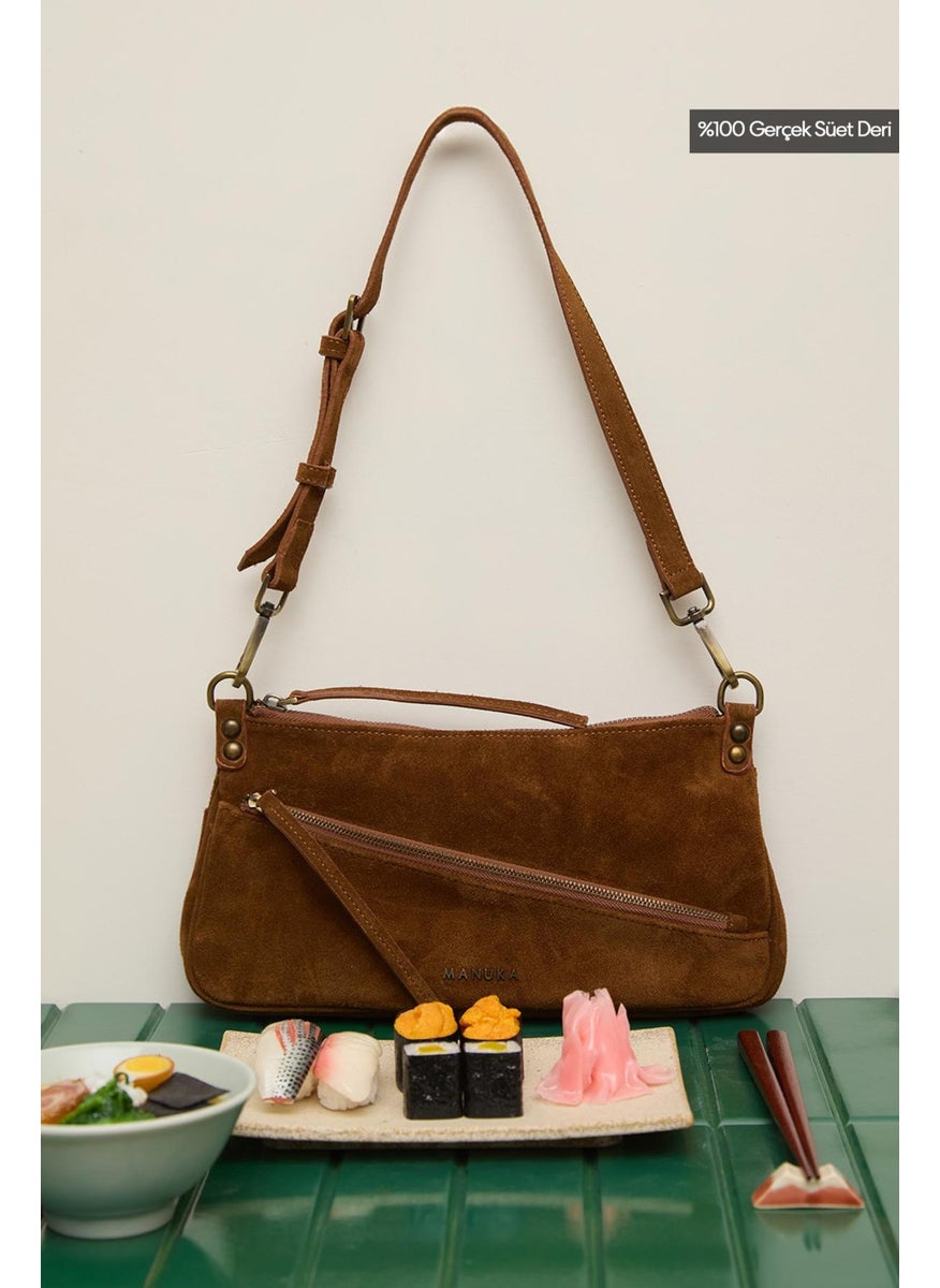 Manuka - Mari Suede Baguette Bag Tan - Image 1