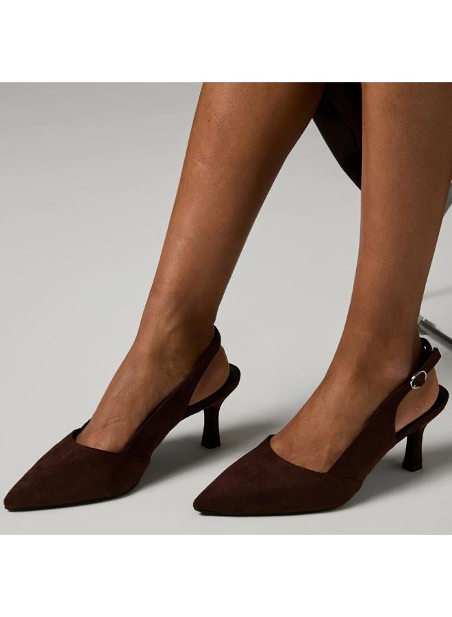 Mostrin Kitten Heels for Women Slingback Pointed Closed Toe Heels Women's Pumps Shoes for Wedding, Party, Commuting, Dark Brown Suede, 7.5 - Image 2