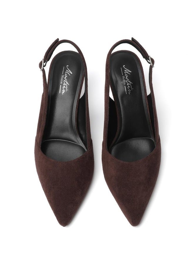 Mostrin Kitten Heels for Women Slingback Pointed Closed Toe Heels Women's Pumps Shoes for Wedding, Party, Commuting, Dark Brown Suede, 7.5 - Image 5