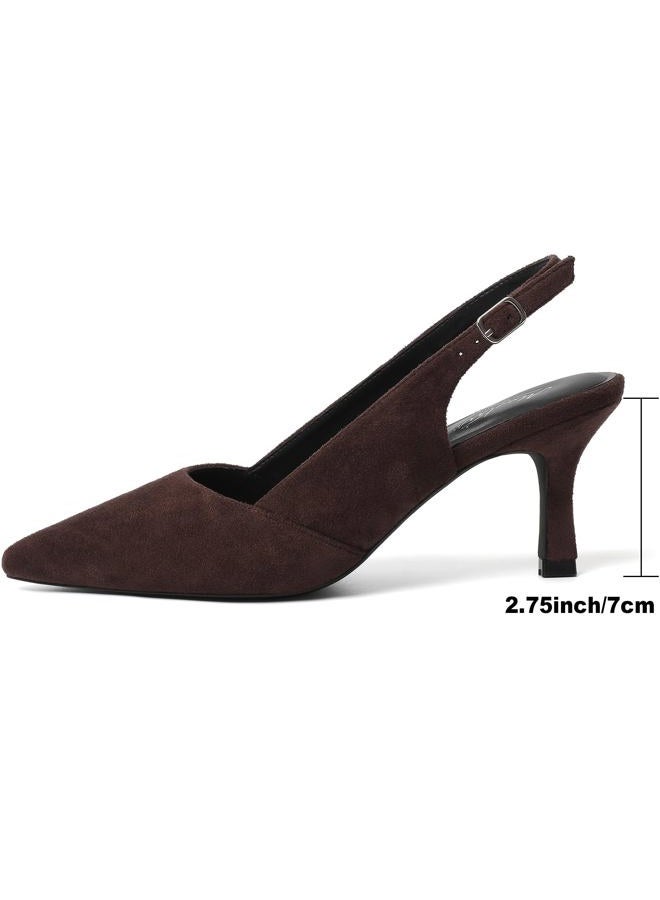 Mostrin Kitten Heels for Women Slingback Pointed Closed Toe Heels Women's Pumps Shoes for Wedding, Party, Commuting, Dark Brown Suede, 7.5 - Image 4
