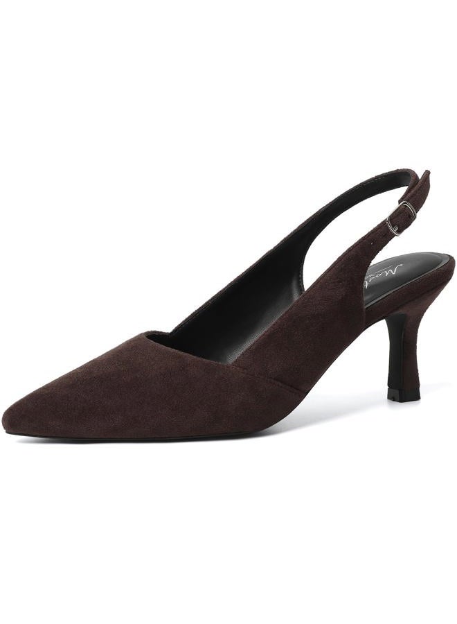 Mostrin Kitten Heels for Women Slingback Pointed Closed Toe Heels Women's Pumps Shoes for Wedding, Party, Commuting, Dark Brown Suede, 7.5 - Image 1