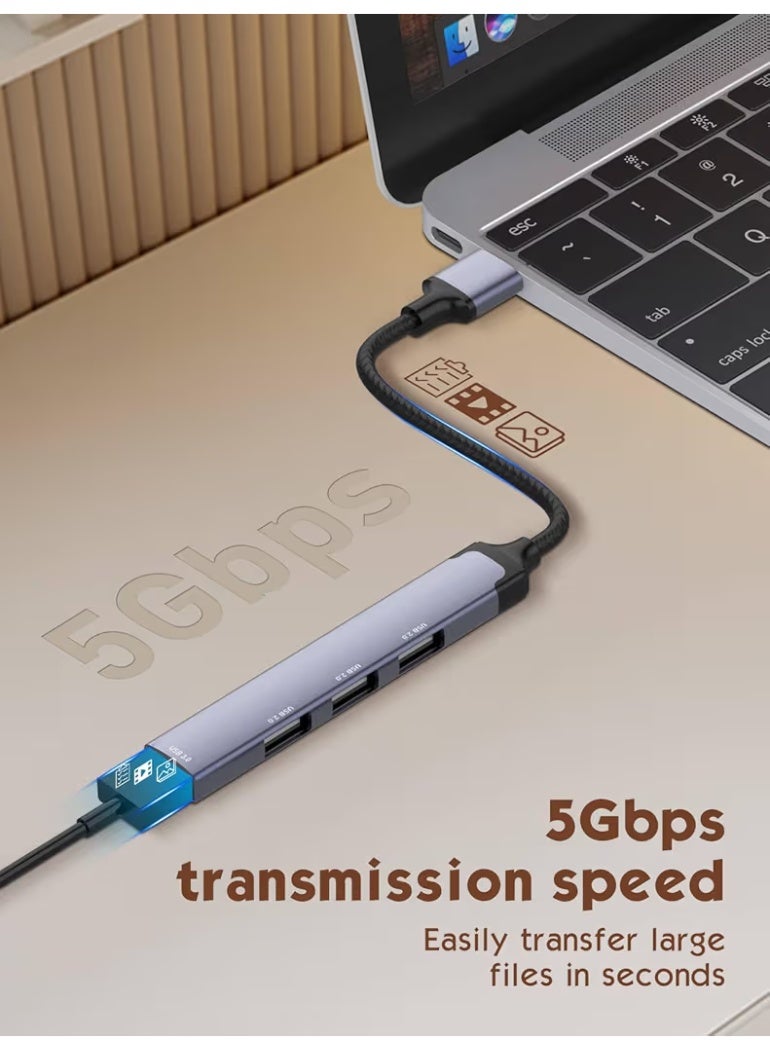 محول USB 4 في 1، منفذ USB إلى 4 منافذ USB بسرعة 5 جيجابت في الثانية، متوافق مع أجهزة الكمبيوتر المحمولة والهواتف الذكية - Image 5