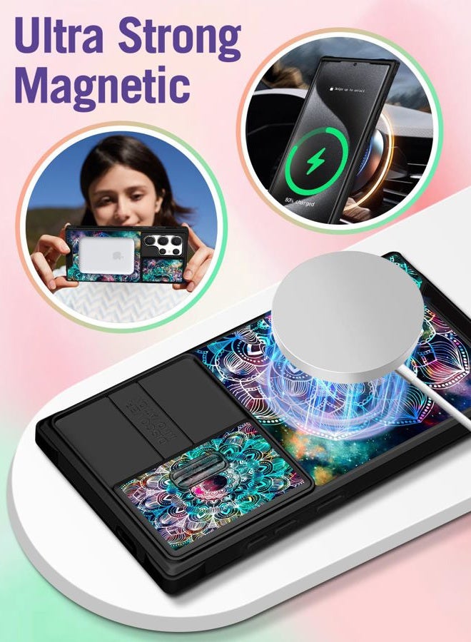 Funermei for Samsung Galaxy S24 Ultra Case - [2in1] Women Cute Girls Phone Cover Girly Aesthetic Boho Flower Unique Design Camera Cover Compatible with MagSafe Ring Holder Stand Funda for S24 Ultra - Image 4