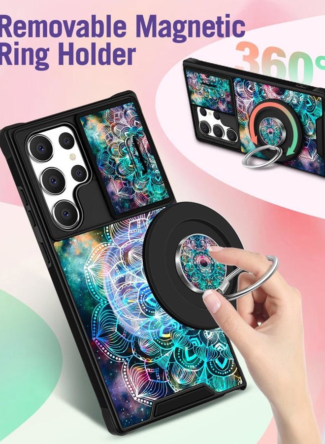 Funermei for Samsung Galaxy S24 Ultra Case - [2in1] Women Cute Girls Phone Cover Girly Aesthetic Boho Flower Unique Design Camera Cover Compatible with MagSafe Ring Holder Stand Funda for S24 Ultra - Image 5
