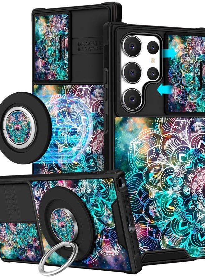 Funermei for Samsung Galaxy S24 Ultra Case - [2in1] Women Cute Girls Phone Cover Girly Aesthetic Boho Flower Unique Design Camera Cover Compatible with MagSafe Ring Holder Stand Funda for S24 Ultra - Image 1