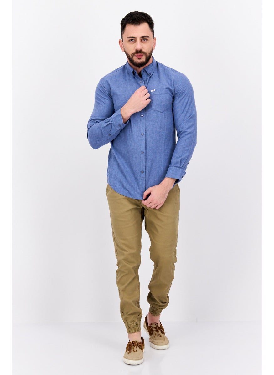 Pepe Jeans Men Regular Fit Long Sleeve Brand Logo Casual Shirt, Blue  - Image 2