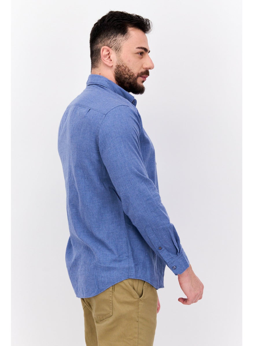 Pepe Jeans Men Regular Fit Long Sleeve Brand Logo Casual Shirt, Blue  - Image 4