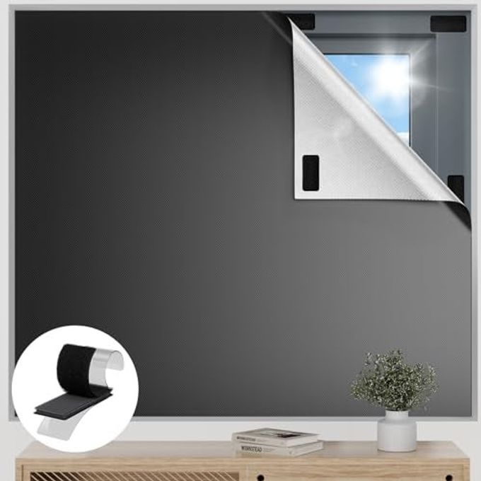Esteh Blackout Curtains for Bedroom, 85" x 57" Temporary Blackout Shades for Windows, Portable Black Out Blinds Screen with 20 Loop & Hook, 100% Black Out Window Cover Film for Baby Nursery Travel RV-Blacks - Image 4