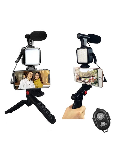 Vlogging Kit,Smartphone Vlogging Video Kit with Microphone+Tripod+LED Light+Wireless Remote，Phone Holder Phone Stands Smartphone Video Microphone Rig Kit - for YouTube, TIK Tok, Filming