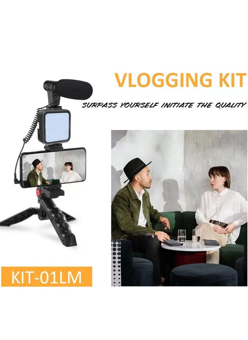 Vlogging Kit,Smartphone Vlogging Video Kit with Microphone+Tripod+LED Light+Wireless Remote，Phone Holder Phone Stands Smartphone Video Microphone Rig Kit - for YouTube, TIK Tok, Filming