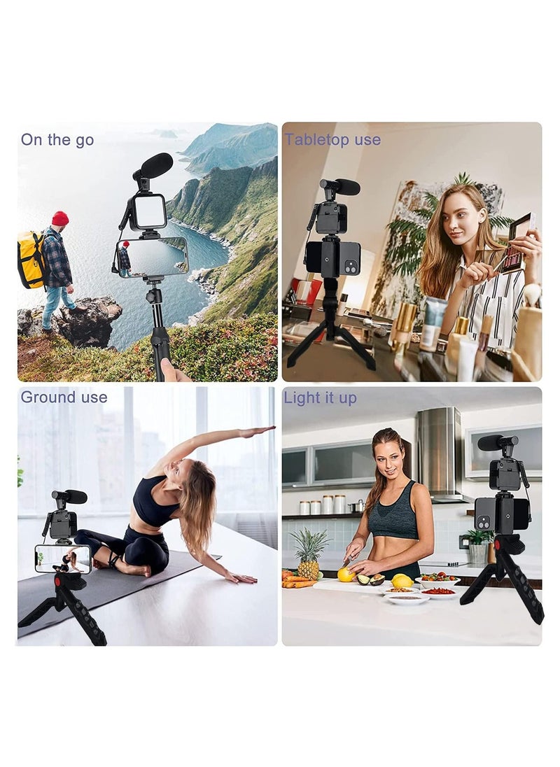 Vlogging Kit,Smartphone Vlogging Video Kit with Microphone+Tripod+LED Light+Wireless Remote，Phone Holder Phone Stands Smartphone Video Microphone Rig Kit - for YouTube, TIK Tok, Filming