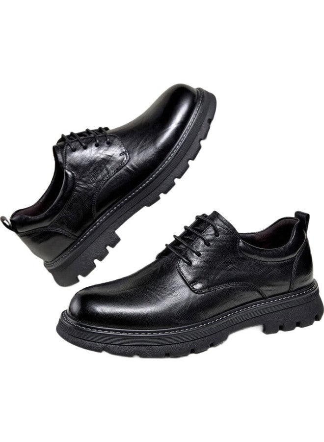 CAMELJEANS Brand New Casual Soft Leather Retro Height Increasing Formal Men'S Leather Shoes P14A201635 Black 38 - Image 3