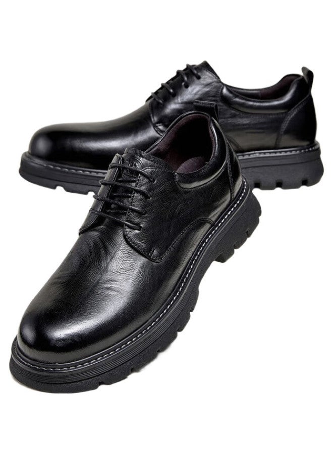 CAMELJEANS Brand New Casual Soft Leather Retro Height Increasing Formal Men'S Leather Shoes P14A201635 Black 38 - Image 2