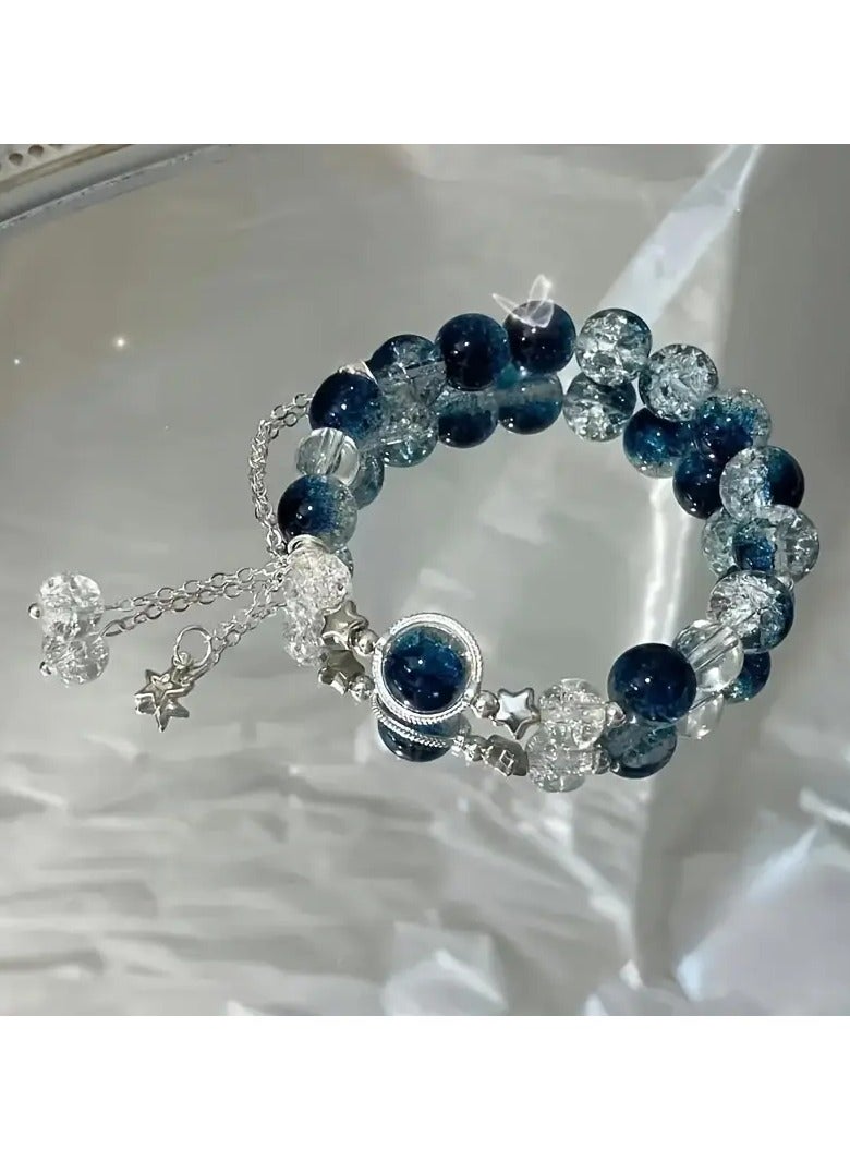 Goolsky سوار خرز زجاجي مصنوع يدويًا مع سحر نجمة متلألئة، إكسسوار موضة قابل للتعديل، ملابس عصرية يومية، هدية رائعة لها - Image 1