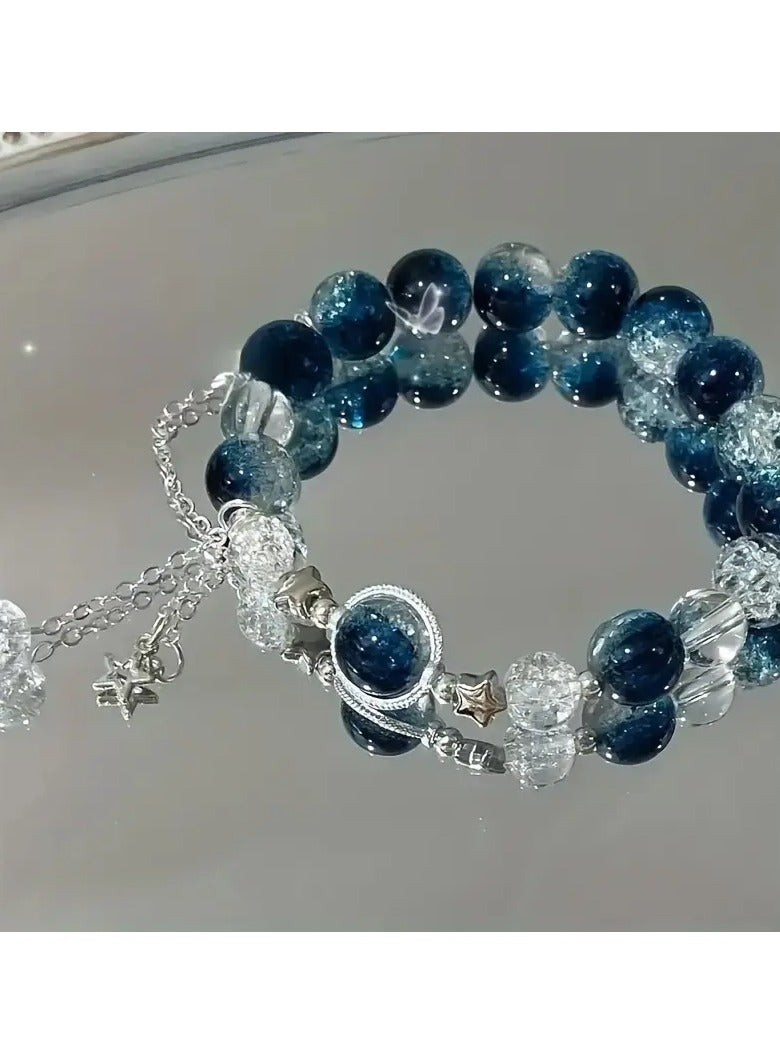 Goolsky سوار خرز زجاجي مصنوع يدويًا مع سحر نجمة متلألئة، إكسسوار موضة قابل للتعديل، ملابس عصرية يومية، هدية رائعة لها - Image 3