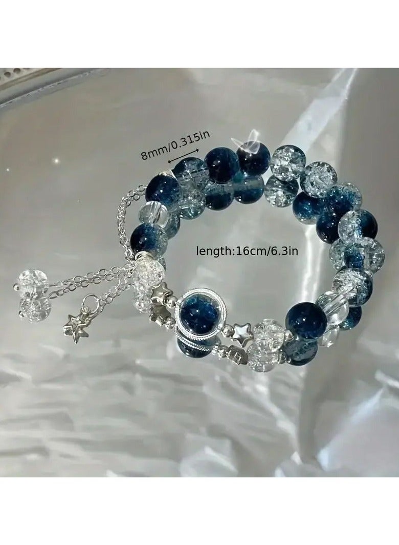 Goolsky سوار خرز زجاجي مصنوع يدويًا مع سحر نجمة متلألئة، إكسسوار موضة قابل للتعديل، ملابس عصرية يومية، هدية رائعة لها - Image 4