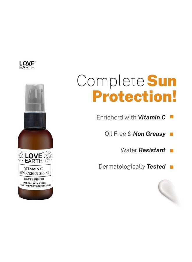 Love Earth Vitamin C Sunscreen SPF-50 For Sun's UVA, UVB Ray Protection With Vitamin C & Essential Oils For All Skin Types 50ml - Image 2