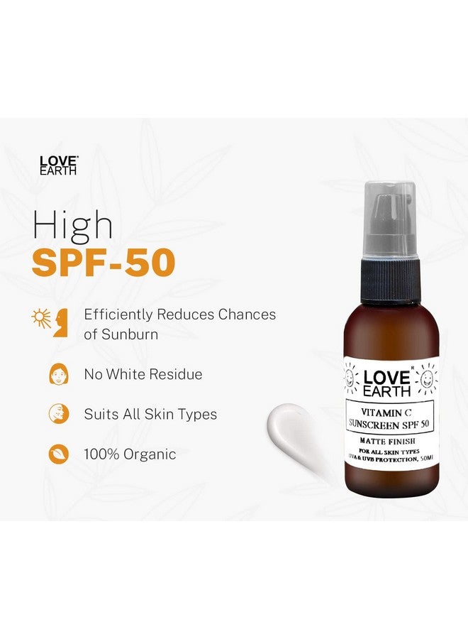 Love Earth Vitamin C Sunscreen SPF-50 For Sun's UVA, UVB Ray Protection With Vitamin C & Essential Oils For All Skin Types 50ml - Image 4
