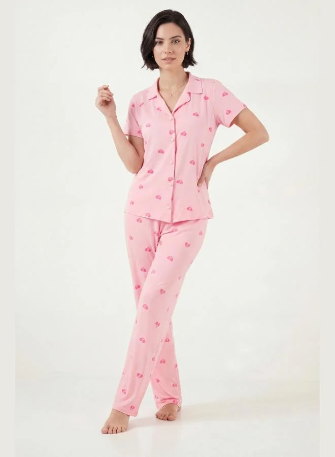 ليلا Lela Patterned Soft Textured Regular Fit Buttoned Short-Sleeved Pajama Set for Women PAJAMAS SET 65750101Y