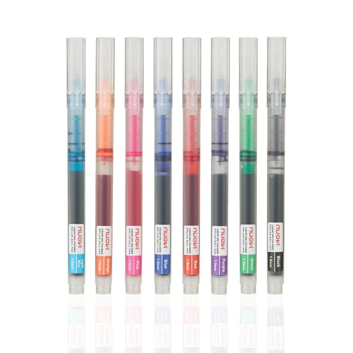 NUOVI Harmony Hue Liquid Ink Rollerball Pens | 1.0mm Bold Tip Transparent Body Design | Quick Dry, Anti-Smudge Ink and Smooth Ink Flow | Ideal for Coloring, Drawing & Mandala (Multicolor, Set of 8) - Image 2