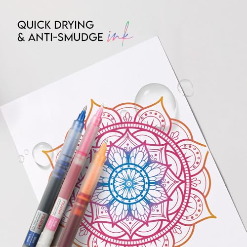 NUOVI Harmony Hue Liquid Ink Rollerball Pens | 1.0mm Bold Tip Transparent Body Design | Quick Dry, Anti-Smudge Ink and Smooth Ink Flow | Ideal for Coloring, Drawing & Mandala (Multicolor, Set of 8) - Image 5